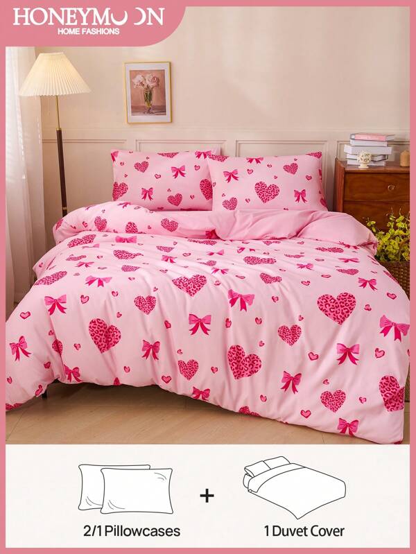 2/3pcs Printed Duvet Cover Set, 1pc Duvet Cover+1/2pcs Pillowcase Without Filler(No Comforter), Soft And Breathable, Chic Lovely Decorative Bed Sprea Bed Cover FFor Home Bedding And School Bedding Dorm Essentials, Perfectly Fits Twin Full King Queen All Size Bed,Good Gifts For Friends