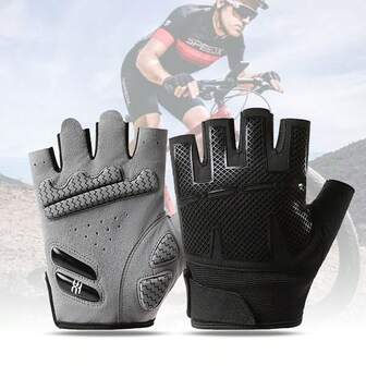 1 双防滑露指骑行手套，透气半指自行车手套，男女适用，健身、山地骑行、公路骑行、户外运动、夏季