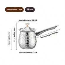 1pc Stainless Steel Long Handle Coffee Pot, Metal Hammered Finish Milk Pot With Lid, Lightweight And Easy To Carry, Suitable For Italian, Greek And Arabic Coffee, Ideal For Home, Office, Dorm, Restaurant Use Back To School - Multicolor - View 13