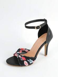 Women's Lace Strappy High Heel 2025 Stiletto Sandals, Black - Black - View 7