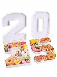 1pc 0-9 Number Design Photo Prop Tray, Not For Direct Food Contact, DIY Cooked Food Number Plate, Decorative Party Cardboard Number Box, Suitable For Elderly Birthday Fruit Cookies Dessert Plate, Cake Display Stand, Graduation Ceremony, 1st Birthday, Family Gathering, Bridal Shower, Atmosphere Decoration, Handmade