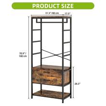 Multi-Functional Coat Rack Stand - Industrial Hall Tree Design With Shoe Storage, 2 Drawers & Large Clothes Rail (Entryway To Bedroom) - Rust Brown - View 2