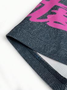 Women Plus Size Colorful Letter Print Denim Effect Pocket Flared Pants