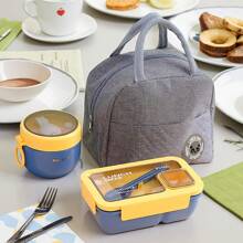 3 piezas Fiambrera, caja de almacenamiento portátil y a prueba de fugas con tapa y bolsa térmica, bolsa grande de almacenamiento de alimentos simple, para volver a la escuela, clase, universidad, oficina, campamento y picnic, útiles escolares, organizadores y almacenamiento de cocina (cremallera aleatoria)