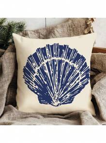 4pcs Dark Blue Ocean Design Coral Fleece Pillow Case, Sofa Cushion Cover Set
