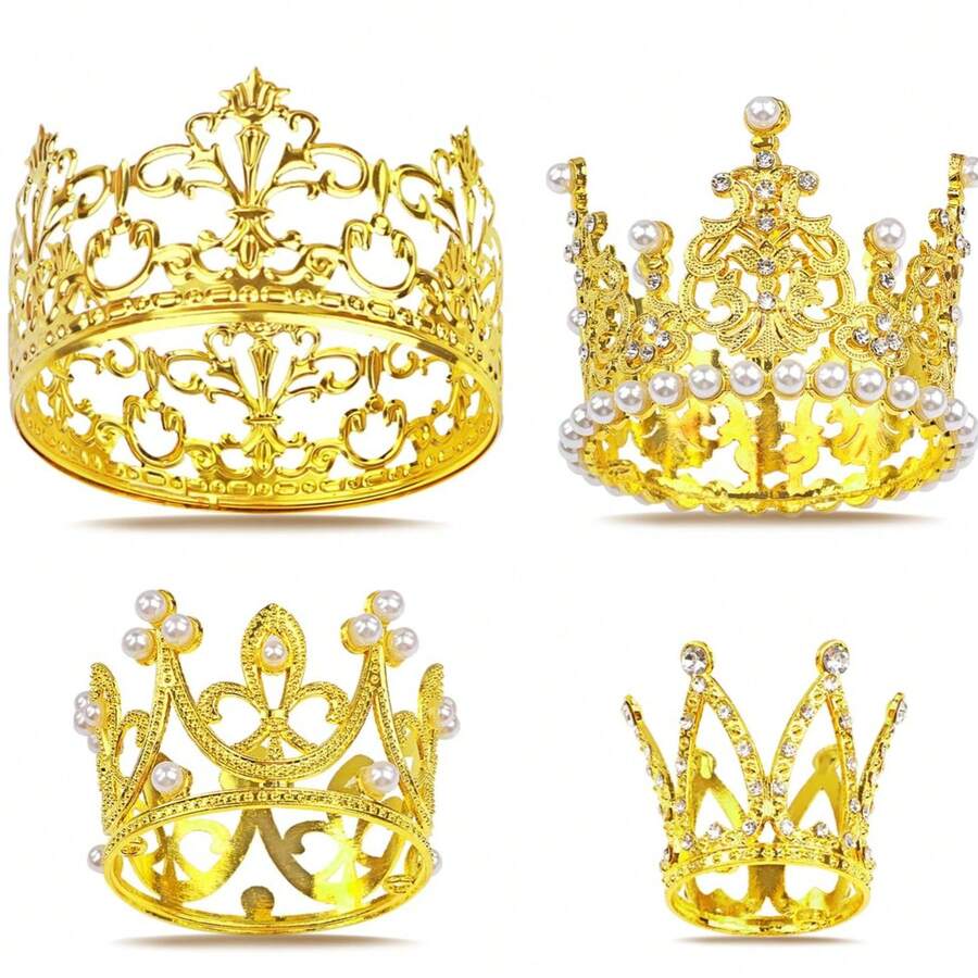 4 Pcs Crown Cake Topper Mini Crown For Flower Bouquets Birthday Tiara...