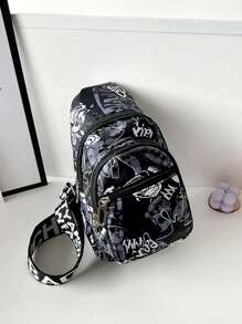 1pc Fashionable Shoulder Messenger Bag Casual Personalized Printed Small Chest Bag, Fashionable Fantasy Color Messenger Bag Graffiti Chest Bag Modern Cool Chest Bag, A Variety Of Colors To Choose From, Fashionable Wide Strap Suitable, Multiple Pockets Large Capacity, Put Mobile Phone Wallet, Headphones, Suitable For Traveling, Sports, Go Out Must-Have Fashion Items