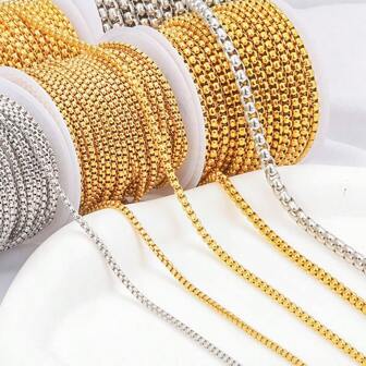 1m 18K Gold Plated PVD Rolo Curb Chain Spool, Stainless Steel Square, Bulk For Jewelry Making