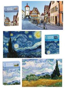 1000 piezas Rompecabezas de la Noche Estrellada - 1000 Piezas Mini Puzzles de Van Gogh para Adultos, Obra de Arte, Juego Familiar (Incluye Piezas de Rompecabezas y Papel de Dibujo) - El Mejor Regalo para Adultos (Obra de Arte y Juego Familiar)