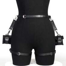 1 Stück Damen Gothic Verstellbarer Drahtgeschirr Handfessel Set, Schwarz PU Gürtel Strumpfhalter Riemen, Sexy Körperkette Party Orgie Accessoires, Sex, Sexy, Sexspielzeug, Sexwerkzeuge, Werkzeug Sex, SM Produkte für Männer & Frauen & Paare