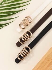 3pcs/Set Square Buckle, 3pcs Round Ring Buckle, 2pcs Round Ring Buckle Fashion Thin Waist Belt For Women, Suitable For Festivals, Gatherings, Parties, Casual Settings Summer, School Fall, Autumn, Halloween - Multicolor - View 6