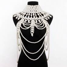1 peça de corrente de pérola falsa branca feita à mão, design ondulado moderno, adequada para casamento, baile de formatura, festa, desfile, presente