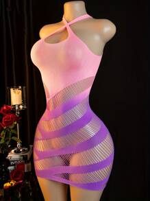 One Piece Sexy Lingerie, Sexy Trompe L'oeil See-Through Mesh Bodysuit, Halter Neck Cross Straps, Shiny Nylon And Spandex Semi-Sheer Wrap Dress, Erotic Garter Belt Accessory, Romantic Lingerie, Knitted Texture,Lingerie For Women,Sexy Lingerie For Women Naughty Outfits,Hand Washable,Lingerie For Women