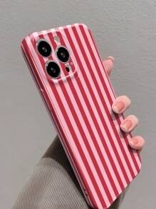 1pc Minimalist Stripe Pattern Perforated Glossy Filmic Case Full Protective Hard Phone Cover, Compatible With IPhone 11/12/13/14/15/16 Pro Max Waterproof Shockproof Anti-Fall Scratch Resistant