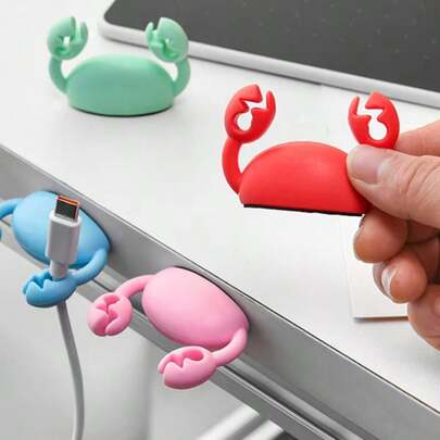 3Pcs Small Crab Cable Organizer, Clip, Data Cable Holder, Mobile Phone Charging Cable Organizer, Holder, Table, Self-Adhesive Wire, Neat Holder, Suitable For Bedroom, Student Dormitory, Office, Desk