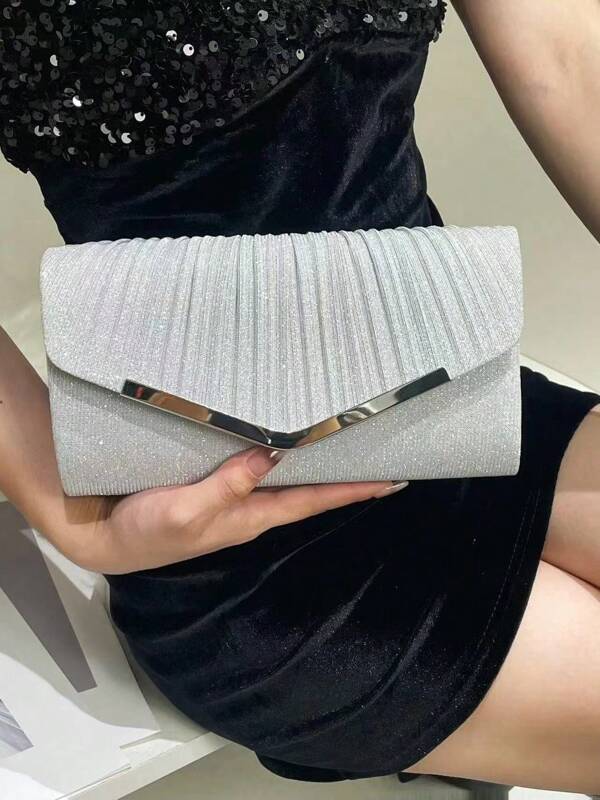 Pleated Shining Hand-Held Flip Bag, Suitable For Women's Dates, Wedding Party Dinner Bag, Clutch Bag For Wedding