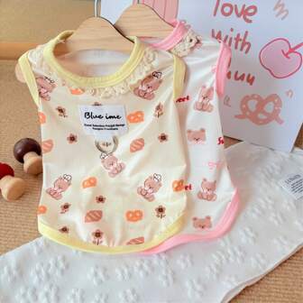 This Is A Cute And Cool Pet Dress For Summer. The Collar Is Decorated With Lace, And The Dress Is Printed With Bear Patterns. The Combination Of These Elements Will Make Your Pet Look Even Cuter When Wearing It.