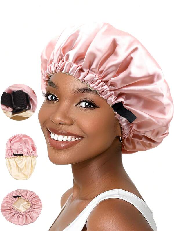 Women's Reversible Double-Sided Adjustable Satin Sleeping Cap Bonnet, Heat Caps For Beauty Treatment