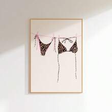 1pc Bikini Hanging Wall Art Picture Girl Laundry Canvas Prints Paintings Leopard Bikini Posters Girly Summer Decor For Bedroom, Living Room, Or Apartment,Dorm,Wall Decor Gift For Her Unframed Or Framed