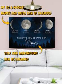 Personalized Family Moon Phase Canvas Print, Custom Names And Birth Dates, Unique Family Gift, Nursery Wall Art, Home Decor