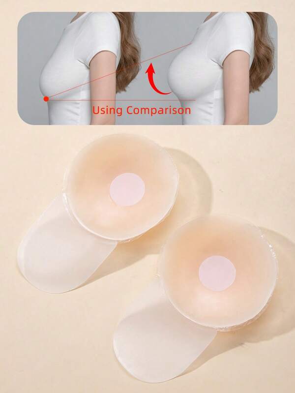 2pcs Round Shape Liquid Silicone Reusable Nipple Covers With Pull Design, Washable