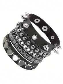 3pcs/Set Gothic Rivet Edgy Y2K Bracelet Set, Suitable For Men & Women Daily Wear, Party, Performance, Couples Bracelet, Christmas, Valentine's Day, Carnival Costume Accessories, Great For Birthday, Holiday, Anniversary Gift