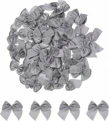 50PCs Mini Ribbon Bow 1 "Mini Fabric Satin Ribbon Flower Bows For Craft DIY Sewing Wedding Birthday Party Red - 灰色 - 查看 1