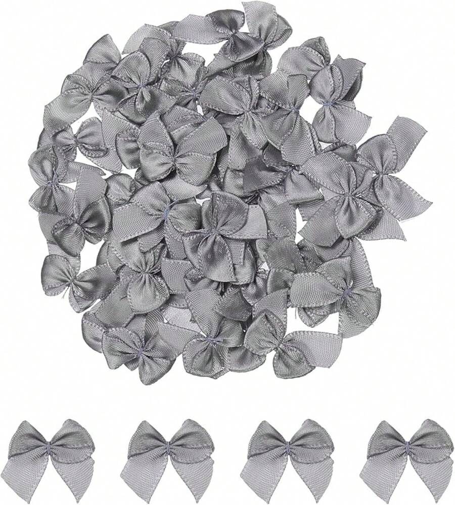 50PCs Mini Ribbon Bow 1 "Mini Fabric Satin Ribbon Flower Bows For Craft DIY Sewing Wedding Birthday Party Red - 灰色 - 查看 1
