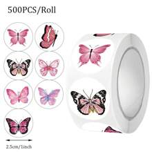 1 Roll 500pcs Creative Colorful Butterfly & Flower Shaped Sticker, Various Shapes Gift Box Floral Decor Sticker, Dinosaur, Bee, Planet, Ocean Animal Sticker