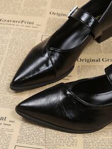 2026春夏新款法式尖头黑色玛丽珍高跟鞋，系带舒适粗跟百搭通勤时尚高跟鞋，小号皮鞋 - 黑色 - 查看 6