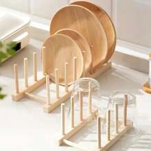 1pc Wooden Plate/Dish Rack Stand, Kitchen Storage Cabinet Dish Bowl Cup Pot Lid Chopping Board Organizer Rack, Kitchen Utensil Draining Rack, Kitchen Cabinet Organizer, Kitchen Organizer