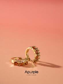1 par de pendientes de circonita de colores con diseño minimalista, pendientes con perilla de longitud corta, joyería elegante