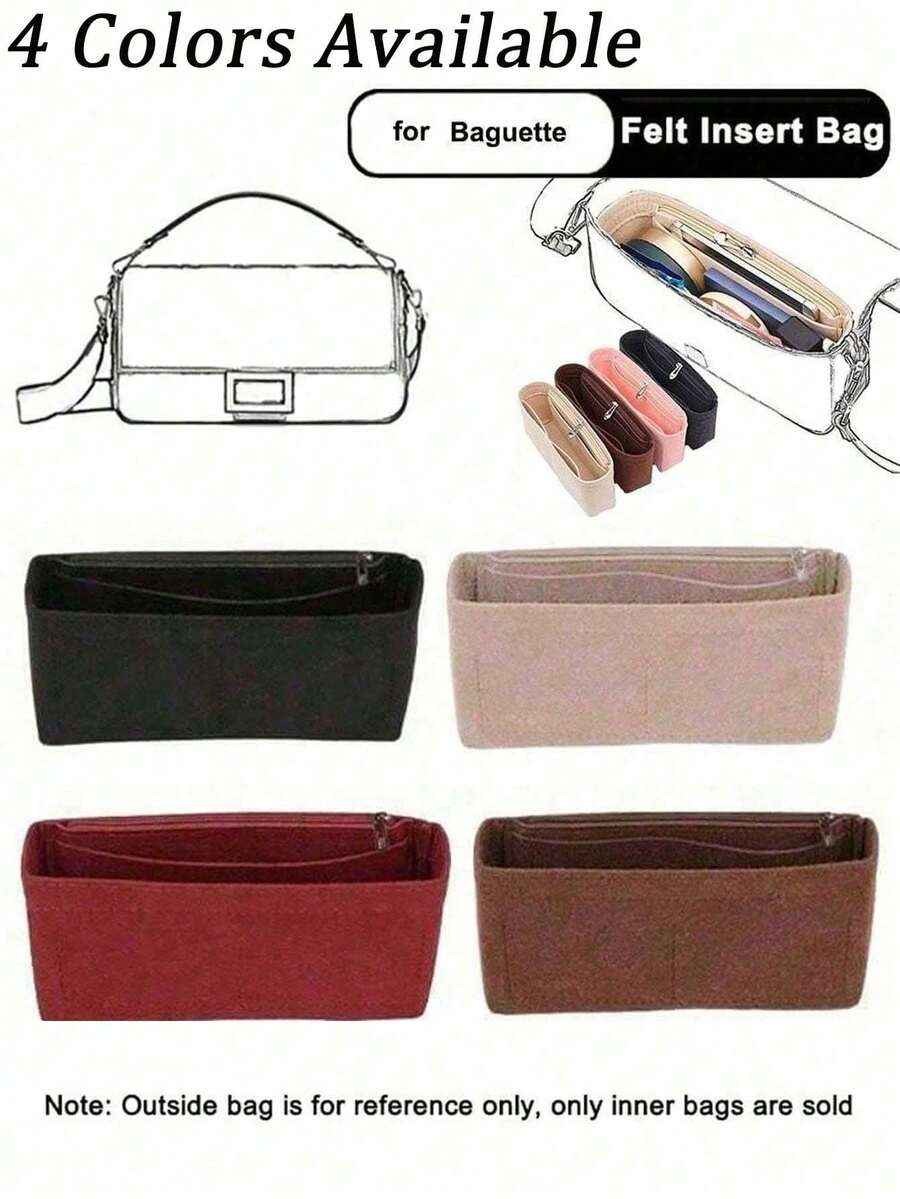 Multi-Pocket Storage Inner Bag, Felt Zipper Wallet Organizer Bag, Felt Zipper Cosmetic Organizer Bag, Lightweight Portable Travel Inner Liner Bag, Multi-Pocket Purse Inner Liner Bag, Small Handbag/Tote Bag Shaper Inner Liner Bag, Organizer Bag-In-Bag - Beige - View 1