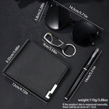 4pcs Men's Creative & Fashionable Business Casual Wallet Set, Versatile Multi-Function Wallet, Keychain, Ballpoint Pen And Sunglasses, Ideal Holiday Gift For Him, Solid Color PU Leather Anti-Theft Wallet, Romantic Holiday Atmosphere & Elegant