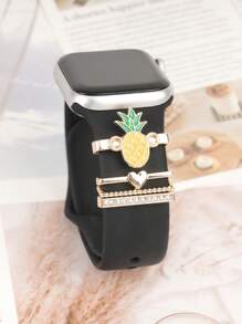 Conjunto de 4 pulseiras de relógio de abacaxi com desenho animado, charms de metal com frutas fofas, decorações compatíveis com acessórios de pulseira de relógio da série Watch