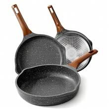 RIOVARM Induktionsstekpanna Non-stick Stekpanna 20 cm 24 cm 28 cm Granit Omelettpanna Utan PFOA Marmor Kokkärlsset Med Värmebeständigt Handtag Lämplig För Olika Spishällstyper - Svart - Visa 1