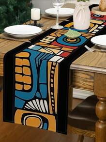 1pc African Printed Table Runner, Colorful Abstract Geometric Printed Table Runner, Kitchen Dining Room Decor, Holiday Decoration, Home Party, Wedding, Outdoor Dining Table, Coffee Table Decor