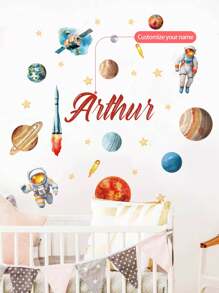 Custom Wall Stickers, Customizable Name, Planetary Astronauts Wall Decals - PVC Self-Adhesive Removable Wall Stickers For Nursery, Kids' Room, Playroom, Or Classroom – Cute & Creative Wall Decor For Any Space Back To School