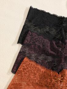 3pcs/Set Solid Color Bow Flower Lace Decoration Romantic Sexy Women Briefs