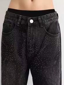 Men Straight-Leg Street Rhinestone Washed Jeans