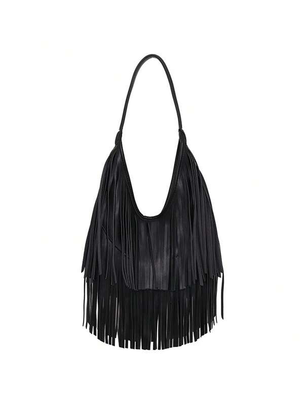 2025 Tasseled Crossbody Bag, Solid Color Soft Leather Stylish Shoulder Bag For Women
