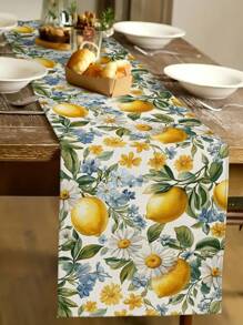 1pc Summer Lemon Flower, Sunflower Print Tablecloth, Kitchen, Dining Room Decor, Holiday Decor, Family Party Decor, Home Decor, Scene Decor, Outdoor Dining Table, Coffee Table Decor