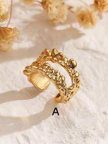 1 Pc Minimalist Stylish Ear Cuff Clip-On Earrings For Women, Copper Plated Inlaid Diamonds Double Layer Earclips, Unique High-End Design, Punk Chic - Yellow Gold - View 13