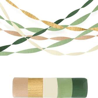 5RollS 1000inch/Roll Streamers Sage Green & Gold Decorations, Crepe Paper Craft For Birthday, Camp Bachelorette, Wedding, Bridal Shower, Engagement Woodland Party Decor