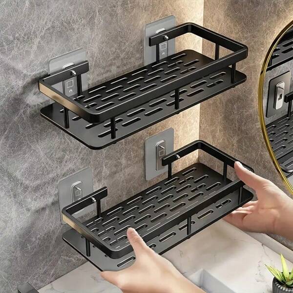 1PC No-Punch Square Simple Space Aluminum Ultra-Light Bathroom Shelf Bathroom Storage Shelf Home Bathroom Decor Fall Decor Back To School