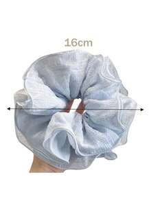 1 pieza Scrunchie arrugado de primavera temprana, lazo de pelo elegante y femenino, accesorio de pelo con flor elegante para mujer, decoración de pelo para vacaciones, cuerda de pelo con flor grande y ondulada, lazos de pelo rosa/blanco/azul claro, casual, accesorio para la cabeza, coletero, banda elástica - Multicolor - Ver 5