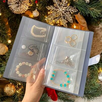 1pc 84/160 Box A Versatile Portable Plastic Jewelry Storage Book With 84/160 Transparent Pockets - Travel Jewelry Organizer, Suitable For Earrings, Rings, Necklaces - Antioxidant Zipper Bag, High Capacity Display Box For Jewelry Storage