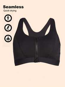1 pièce Soutien-gorge de sport classique pour femme, couleur unie sexy, tricoté, fermeture métallique devant, confortable sans fil avec un soutien à fort impact, absorbant la transpiration, adapté pour toutes les saisons