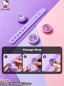 Sanrio Kuromi Watch-Style Wristband Eraser - A Fun And Functional Stationery Accessory With An Adjustable Silicone Strap, Glitter-Filled Design, And Detachable Eraser Dial. Perfect For Students, Office Use, Or Creative Fans