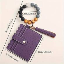 1PC Women's Bracelet With Tassel Card Bag, Handmade DIY Combination Silicone Bead Anti-Release String Bracelet,PU Ostrich Print Credit Card Bag Card Cover, Suitable For Travel, Sports, Travel Portable Use - Multicolor - View 8